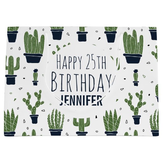 Donkergroene cactus woestijnpatroon Gelukkige Verj Groot Cadeauzakje (Voorkant)