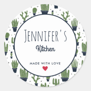 Donkergroene cactus woestijnpatroon keuken ronde sticker