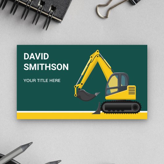 Donkergroene constructie Bulldozer graafmachine Visitekaartje