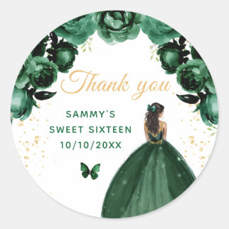 Donkergroene Donkere Huid Prinses Sweet Sixteen Ronde Sticker