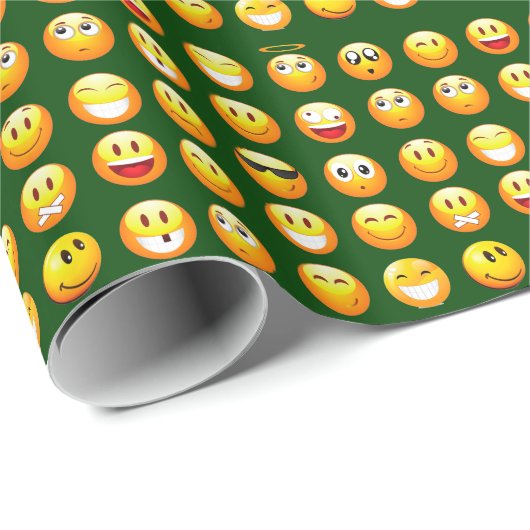 donkergroene emoji cadeaupapier (Rol Hoek)