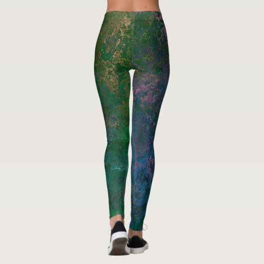 Donkergroene en blauwe alcoholinkt Abstract Leggings (Achterkant)