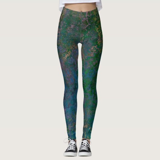 Donkergroene en blauwe alcoholinkt Abstract Leggings (Voorkant)
