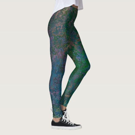 Donkergroene en blauwe alcoholinkt Abstract Leggings (Rechts)