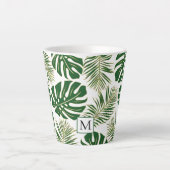 Donkergroene en gouden bladeren en monogram latte mok (Voorkant)