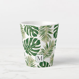 Donkergroene en gouden bladeren en monogram latte mok