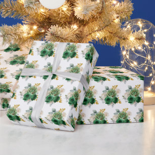 Donkergroene en gouden elegante bloemen cadeaupapier