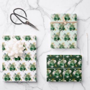 Donkergroene en gouden elegante bloemen inpakpapier vel