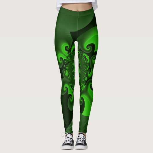 Donkergroene en limoenspiraal golflegging leggings (Voorkant)