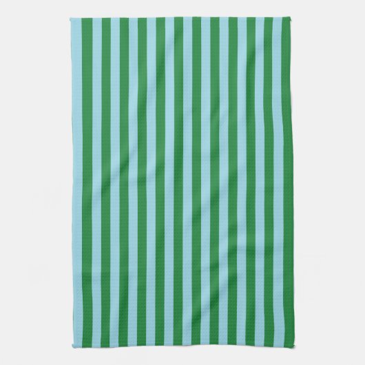 Donkergroene en pasteelblauwe strepen theedoek (Verticaal)