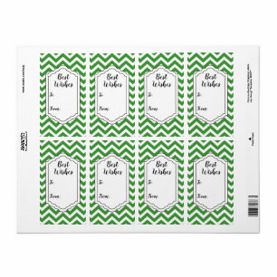 Donkergroene en witte Chevron-huwelijksstickerlabe Etiket