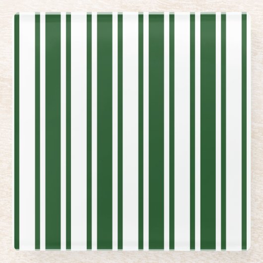 Donkergroene en witte snoepjes strepen glazen onderzetter (Voorkant)