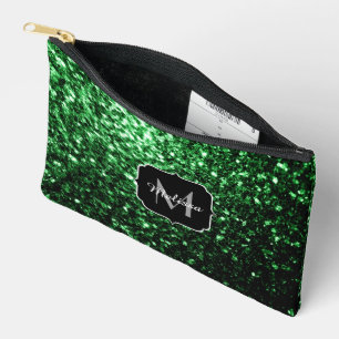 Donkergroene faux glitter sparkles Monogram Etui