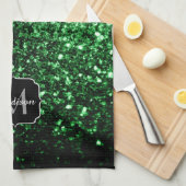 Donkergroene faux glitter sparkles Monogram Theedoek (Quarter Fold)