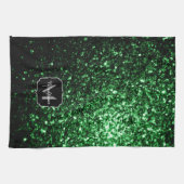 Donkergroene faux glitter sparkles Monogram Theedoek (Horizontaal)
