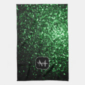 Donkergroene faux glitter sparkles Monogram Theedoek (Verticaal)