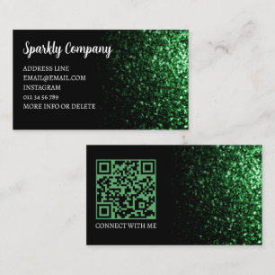 Donkergroene faux sparkle zwart elegante QR-code Visitekaartje
