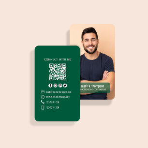 Donkergroene foto QR-code Neem contact met me op Visitekaartje