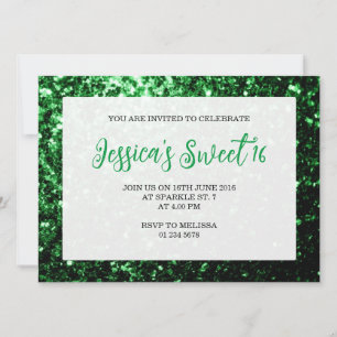 Donkergroene glitter sparkle Sweet 16 elegant scri Kaart