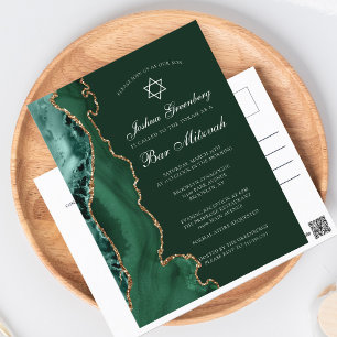 Donkergroene gouden agaat bar mitswa party uitnodi briefkaart