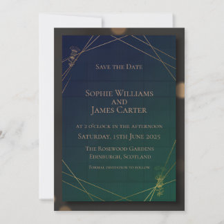 Donkergroene Gouden Herten Save the Date | Schotse Kaart