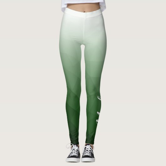 Donkergroene Gradient Geometry Mesh Patroon Naam Leggings (Voorkant)