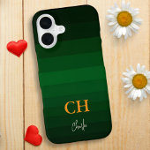 Donkergroene gradiënt kleurstrepen met monogram iPhone 16 hoesje
