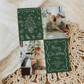 Donkergroene hand getekend Vrolijk Kerstfeest 2 Fo Feestdagenkaart