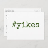 Donkergroene hashtag Yikes Postponed Wedding Briefkaart (Voorkant / Achterkant)