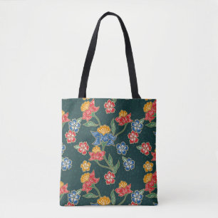 Donkergroene Indonesische florenzegens Batik patro Tote Bag