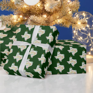 Donkergroene Joy Holiday verlaat Texas Cadeaupapier