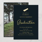 Donkergroene kalligrafie Elegant Photo Afstuderen Kaart (Voorkant / Achterkant)