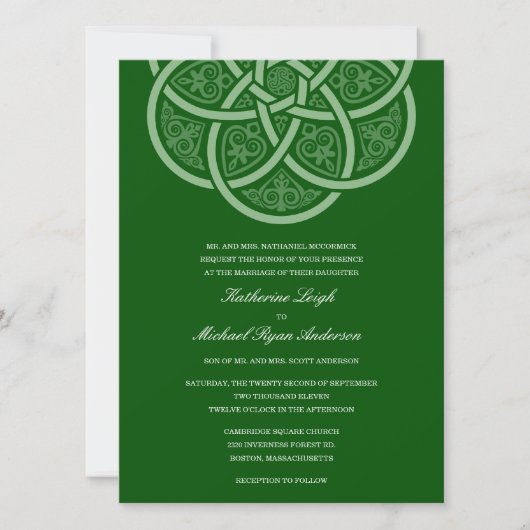 Donkergroene Keltische Knot Wedding Invitations Kaart (Voorkant)