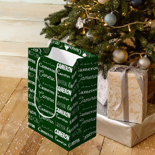 Donkergroene Kerst Custom Name Collage Medium Cadeauzakje