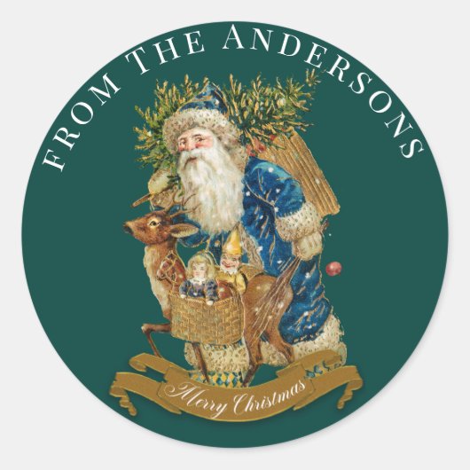 Donkergroene  kerstkerstkerstbeker ronde sticker (Voorkant)