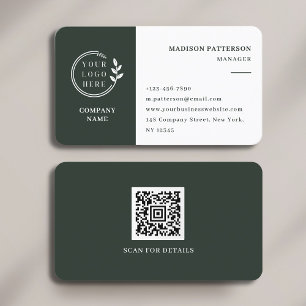 Donkergroene Logo QR Code Minimalistisch Visitekaartje