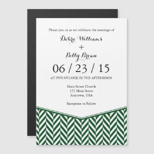 Donkergroene Magnetic Herringbone Wedding Invite Magnetische Uitnodiging