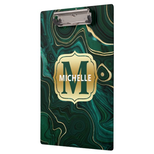 Donkergroene malachite en goudflaag-vining klembord (Links)