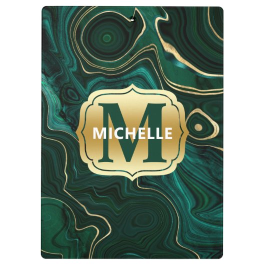 Donkergroene malachite en goudflaag-vining klembord (Achterkant)