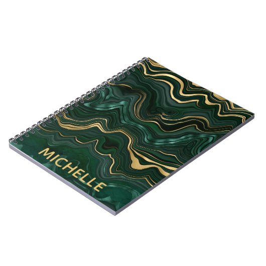 Donkergroene malachite en goudflaag-vining notitieboek (Linkerzijde)