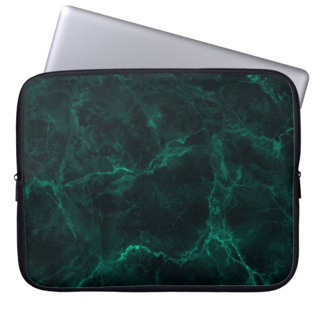 Donkergroene marmer laptop sleeve (Voorkant)
