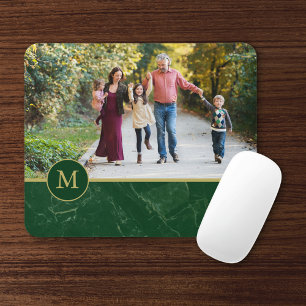 Donkergroene marmeren bruine monogram familiefoto muismat