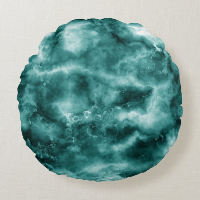 Donkergroene marmertextuur rond kussen (Voorkant)