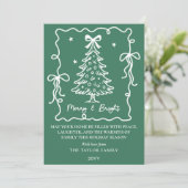 Donkergroene Merry & Bright Witte met de Hand Gete Feestdagenkaart (Staand voorkant)