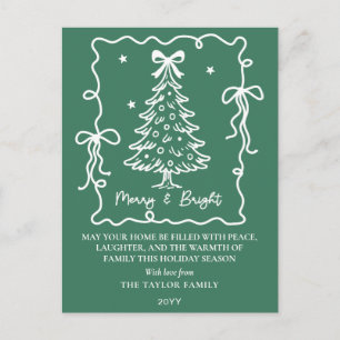 Donkergroene Merry & Bright Witte met de Hand Gete Feestdagenkaart