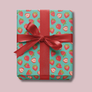 Donkergroene Mint Aardbei Inpakpapier / Cadeaupapi