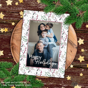 Donkergroene naalden rode holly Berries Patroon Kaart