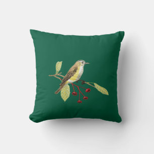 Donkergroene namaak geborduurde vogel kussen