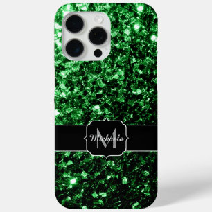 Donkergroene nepschitterende glitters Monogram iPhone 15 Pro Max Hoesje