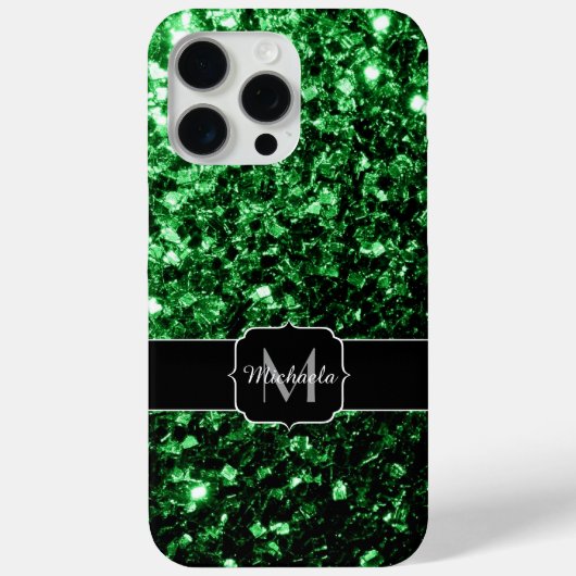 Donkergroene nepschitterende glitters Monogram Case-Mate iPhone Case (Achterkant)